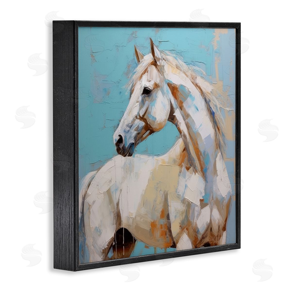 Irena Orlov Modern Horse on Blue Black Framed Giclee Wall Artside_
