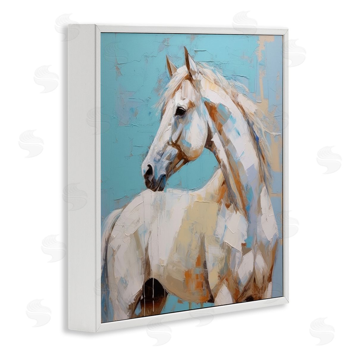 Irena Orlov Modern Horse on Blue White Framed Giclee Wall Artside_