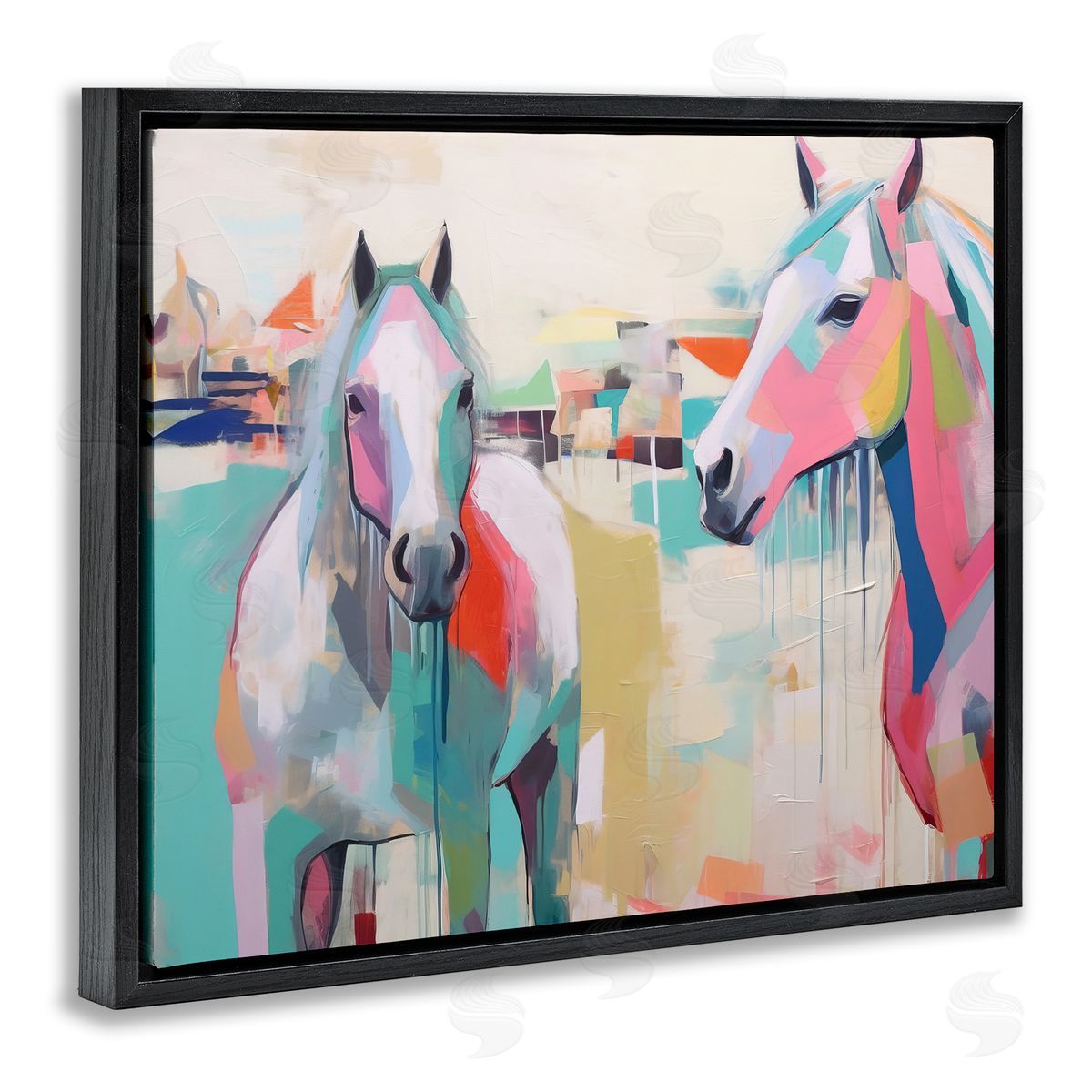 Irena Orlov Abstract Pastel Horses Black Floater Frame Canvas Artside_
