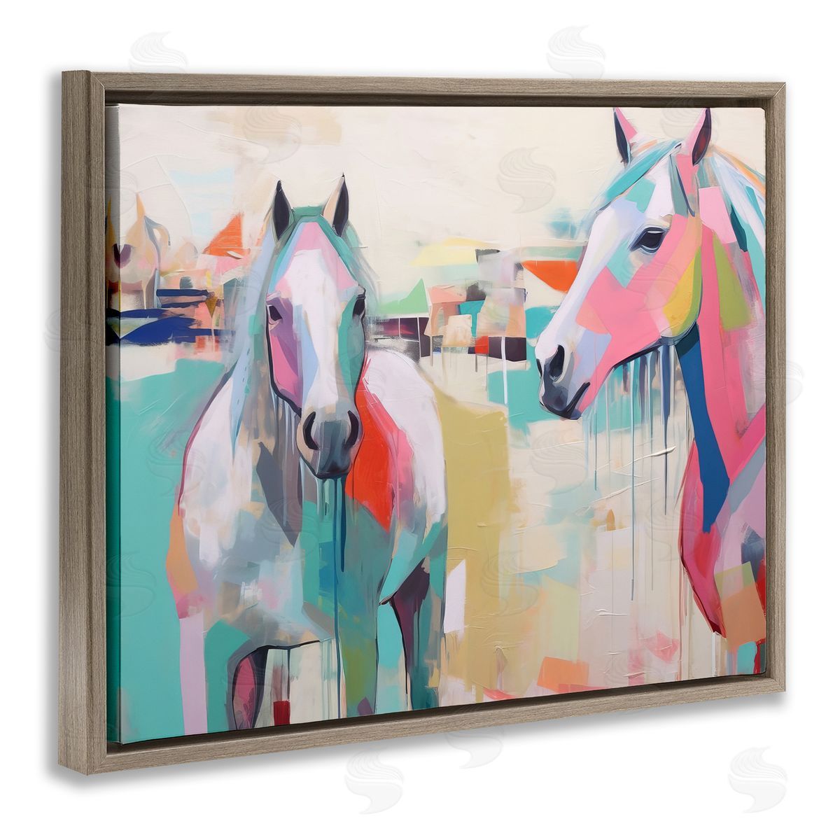 Irena Orlov Abstract Pastel Horses Brown Floater Frame Canvas Artside_