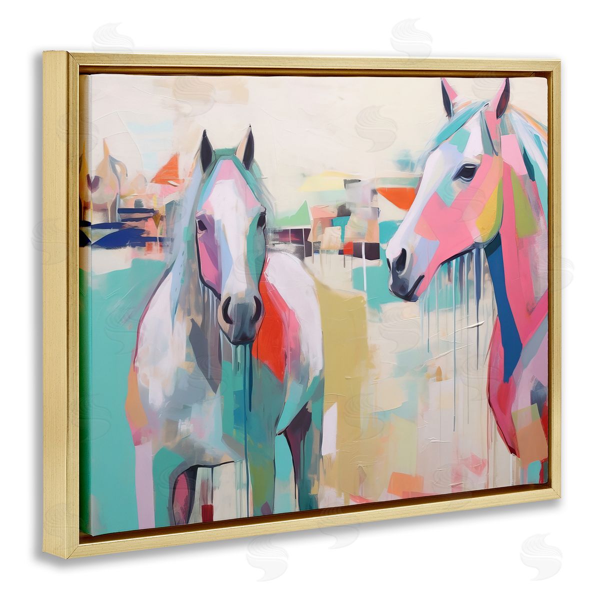 Irena Orlov Abstract Pastel Horses Gold Floater Frame Canvas Artside_