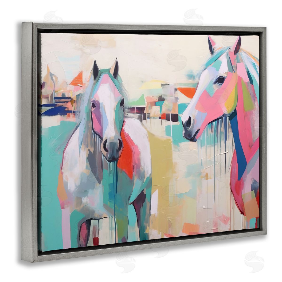 Irena Orlov Abstract Pastel Horses Gray Floater Frame Canvas Artside_
