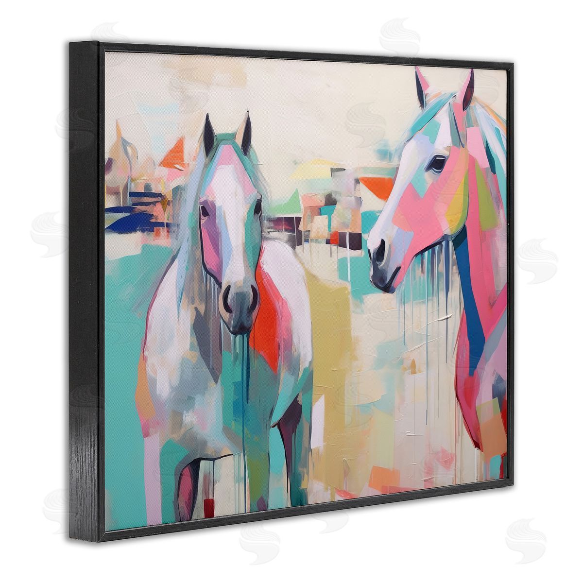 Irena Orlov Abstract Pastel Horses Black Framed Giclee Wall Artside_