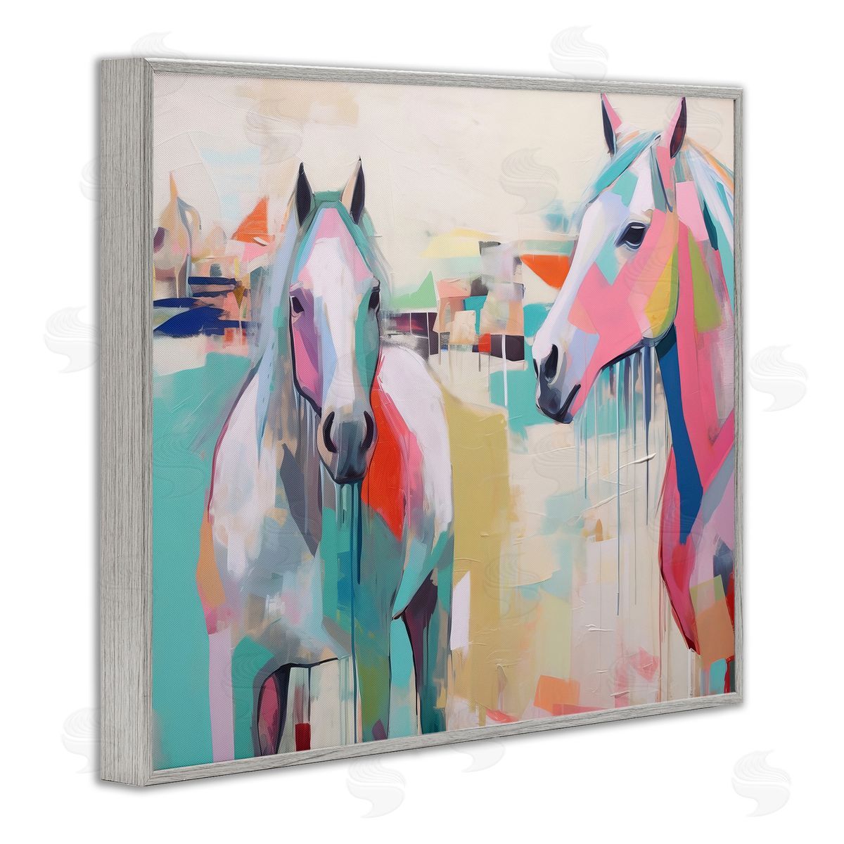 Irena Orlov Abstract Pastel Horses Gray Framed Giclee Wall Artside_