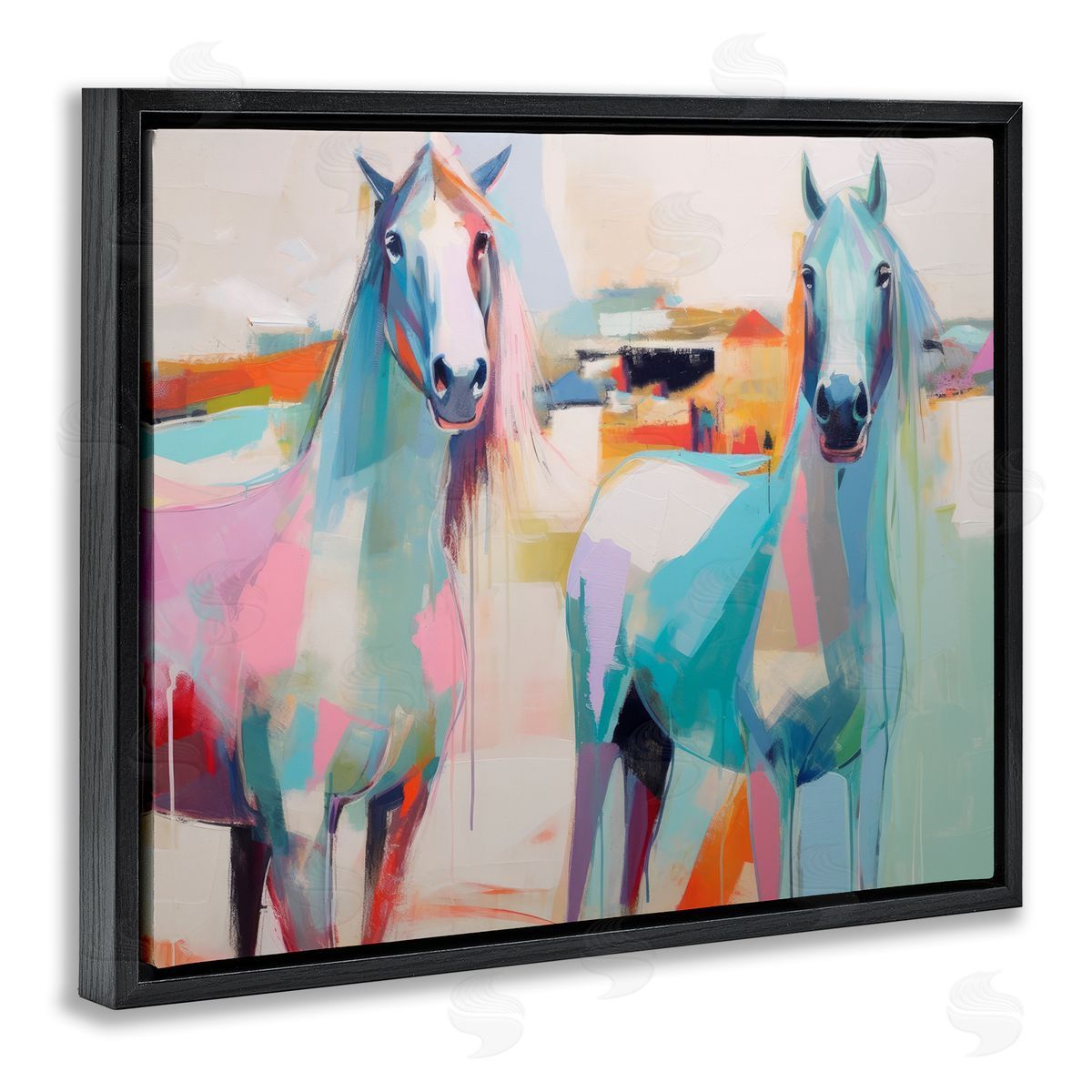 Irena Orlov Pastel Stallions Duo Black Floater Frame Canvas Artside_