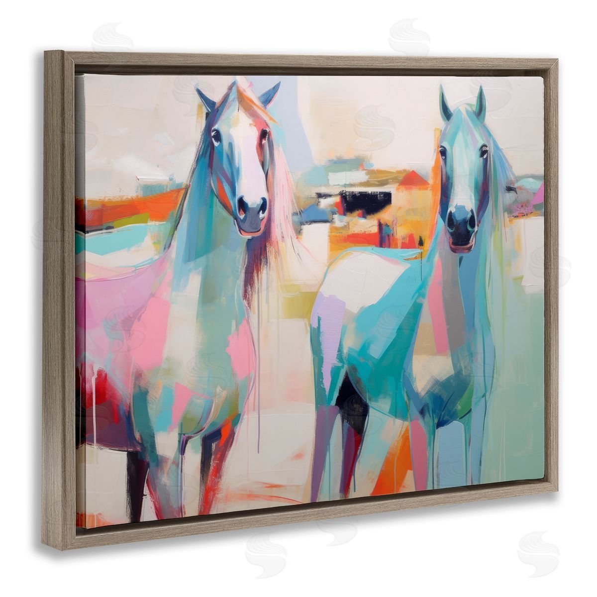 Irena Orlov Pastel Stallions Duo Brown Floater Frame Canvas Artside_