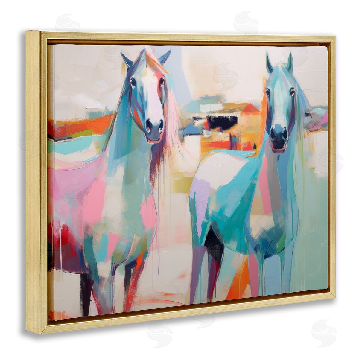 Irena Orlov Pastel Stallions Duo Gold Floater Frame Canvas Artside_
