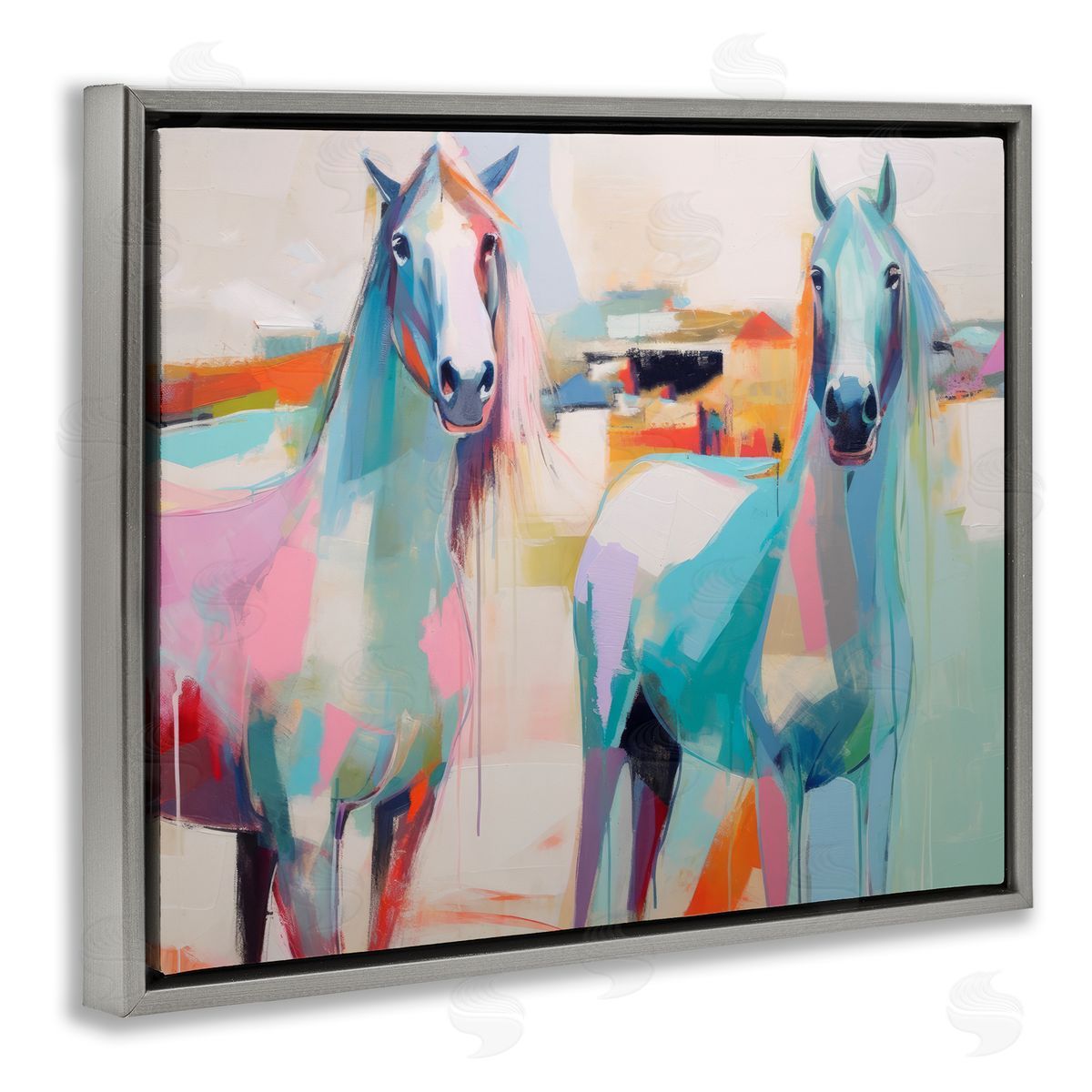 Irena Orlov Pastel Stallions Duo Gray Floater Frame Canvas Artside_
