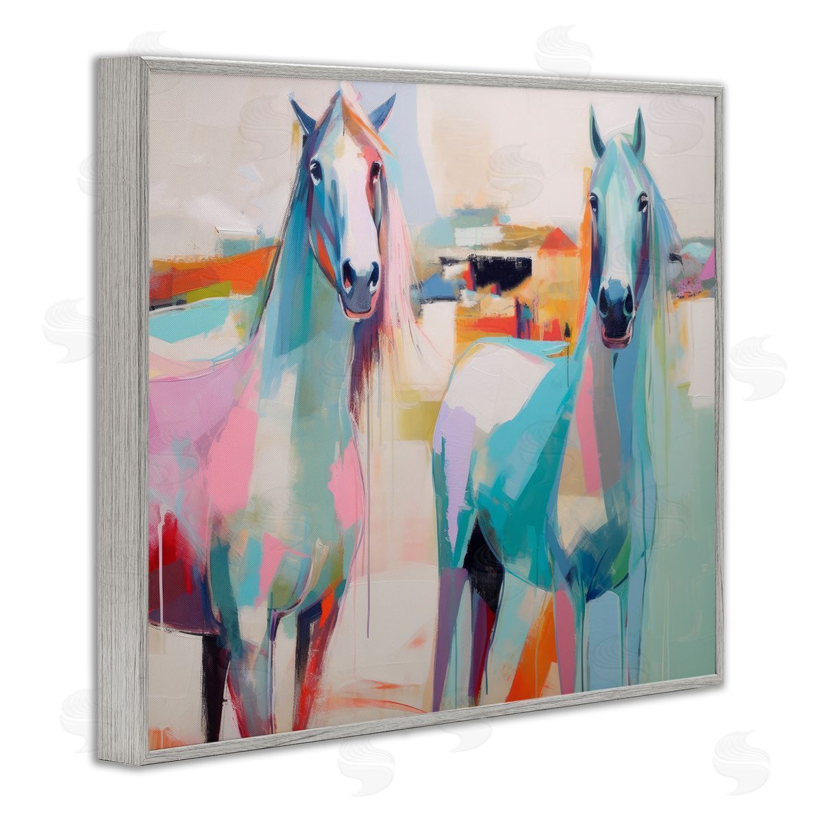 Irena Orlov Pastel Stallions Duo Gray Framed Giclee Wall Artside_