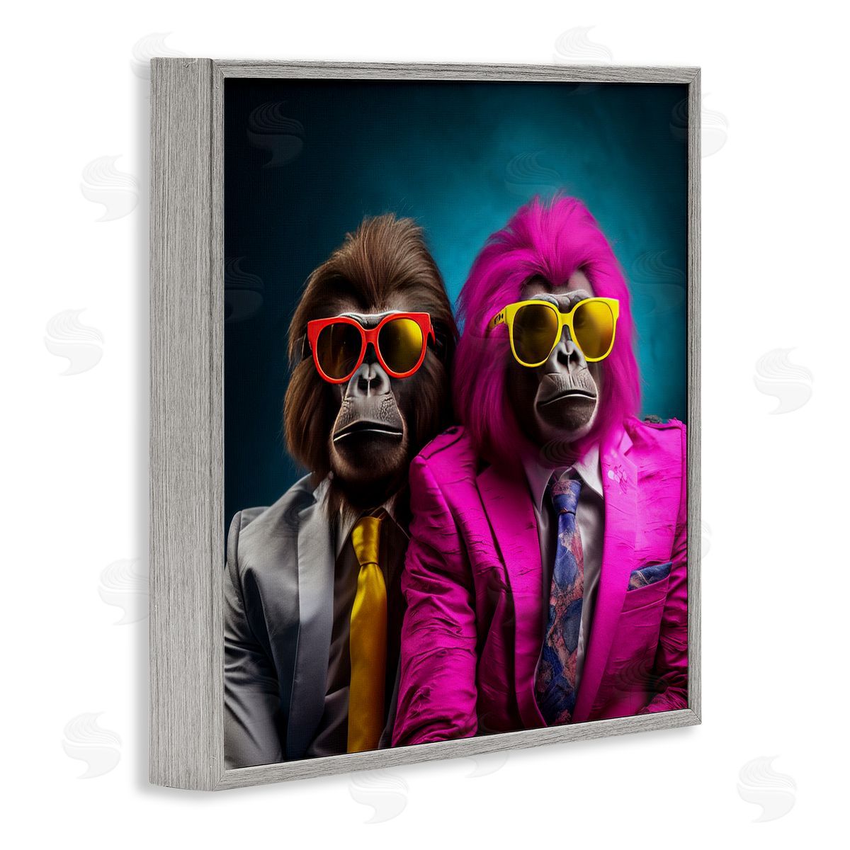 Irena Orlov Gorillas in Suits Gray Framed Giclee Wall Artside_