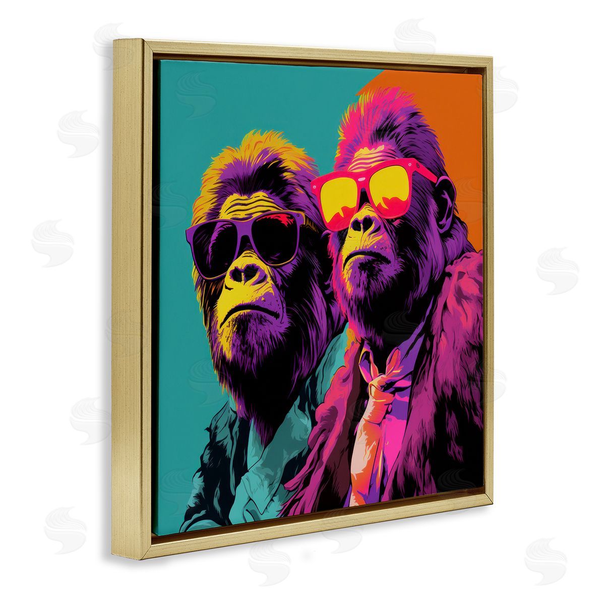 Pop Style Gorilla Duo Gold Floating Frame Canvas Wall Art, Home Decor by Irena Orlov