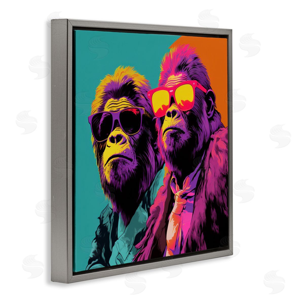 Pop Style Gorilla Duo Grey Floating Frame Canvas Wall Art, Home Decor by Irena Orlov
