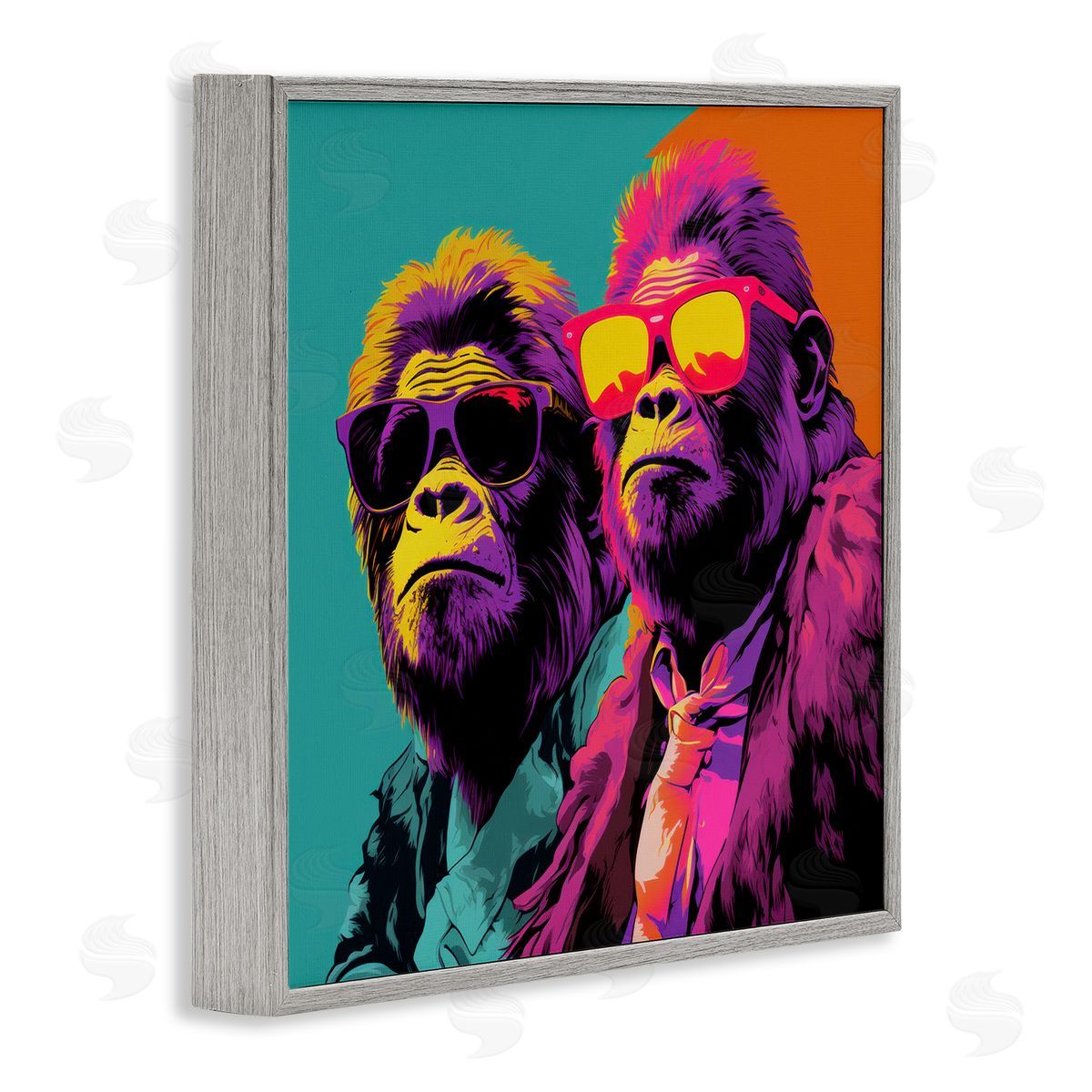 Irena Orlov Pop Style Gorilla Duo Gray Framed Giclee Wall Artside_