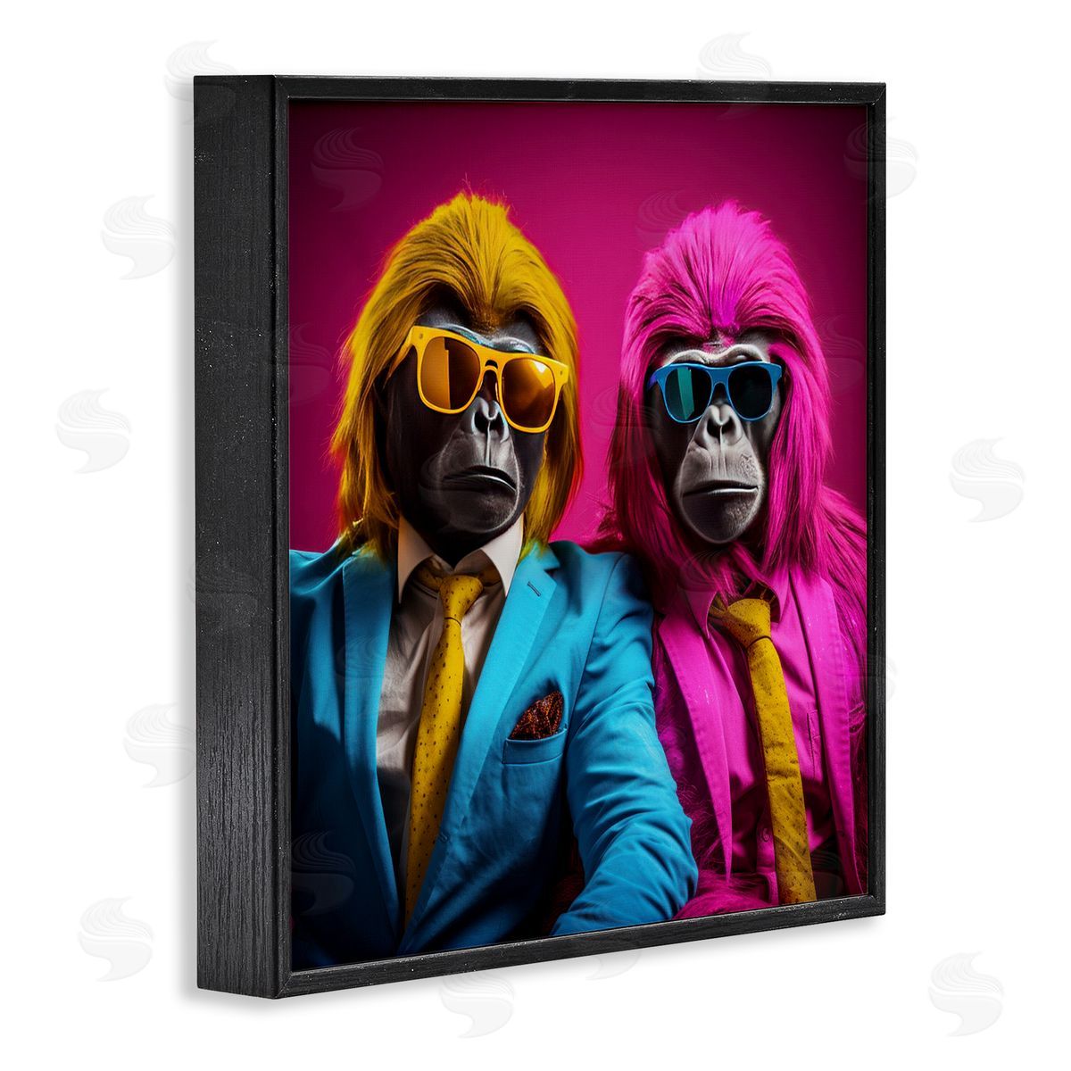 Irena Orlov Pink & Yellow Gorillas Black Framed Giclee Wall Artside_