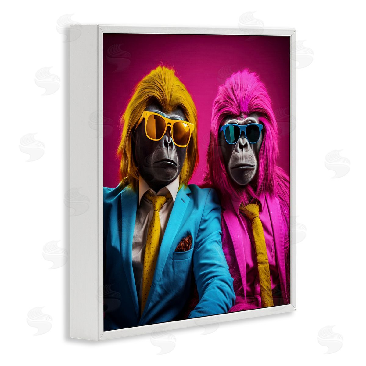 Irena Orlov Pink & Yellow Gorillas White Framed Giclee Wall Artside_