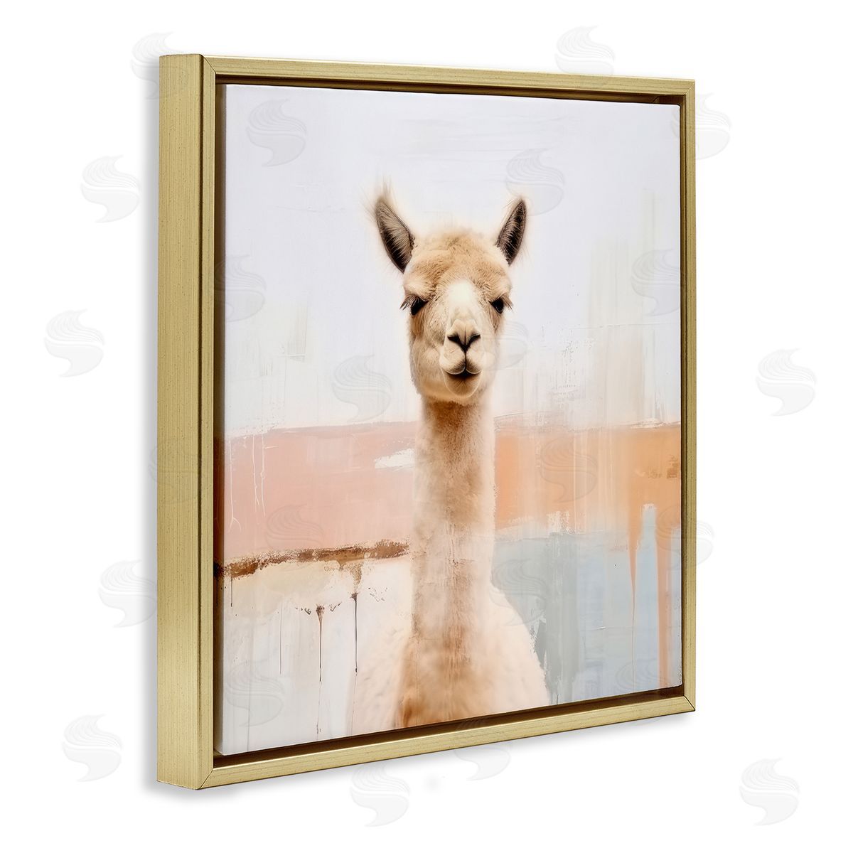 Rustic Llama Portrait Gold Floating Frame Canvas Wall Art, Home Decor by Irena Orlov