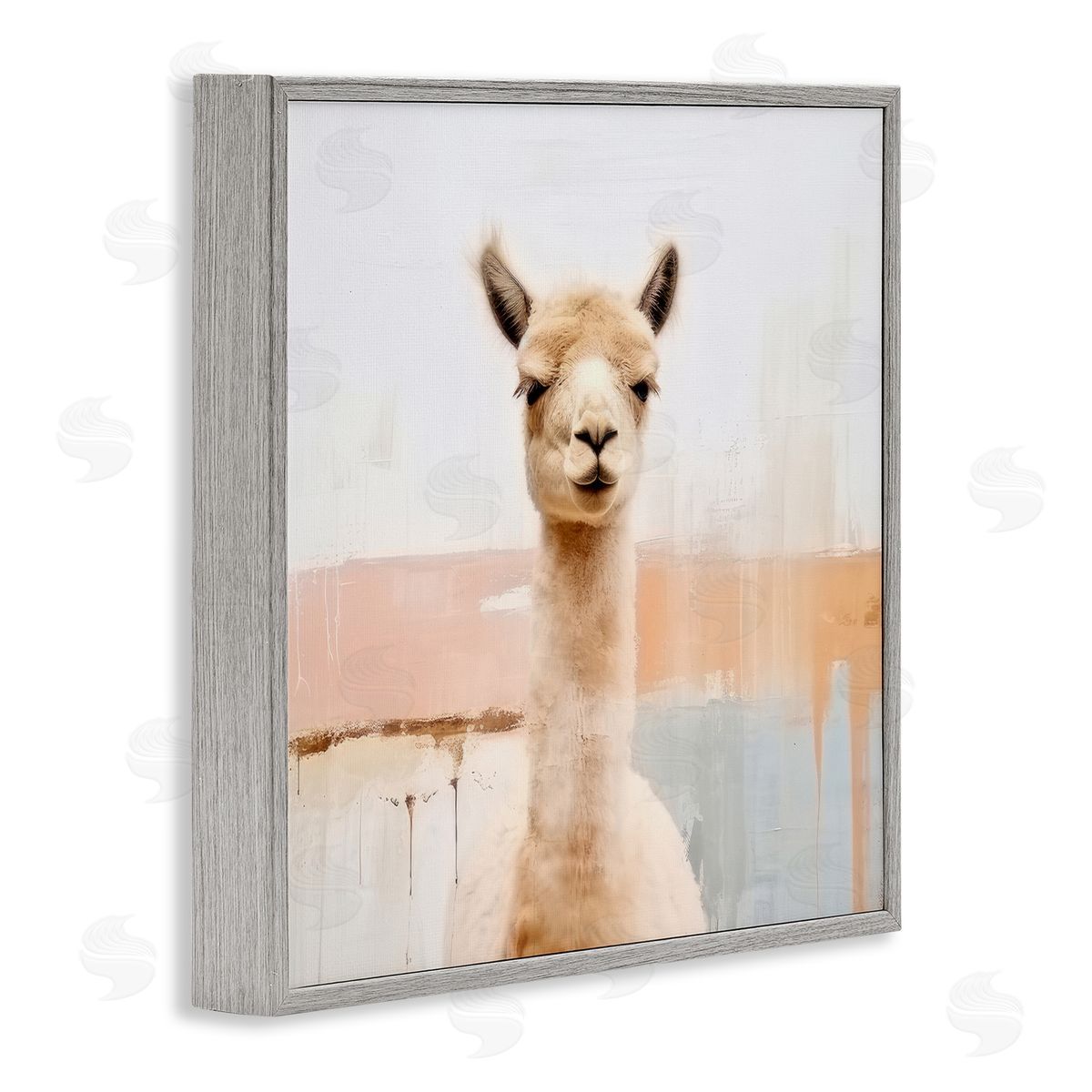 Irena Orlov Rustic Llama Portrait Gray Framed Giclee Wall Artside_