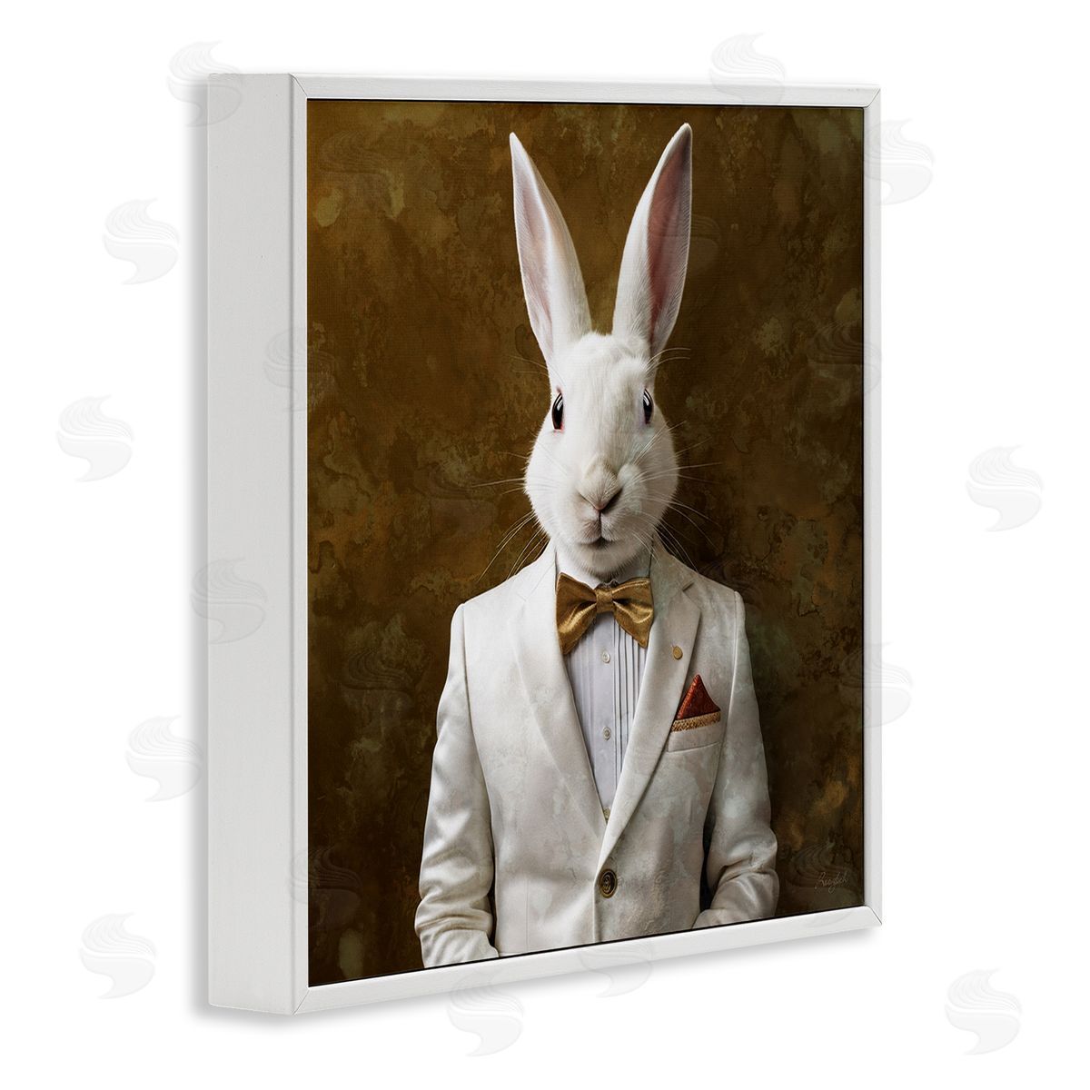 Roozbeh White Rabbit in Suit White Framed Giclee Wall Artside_