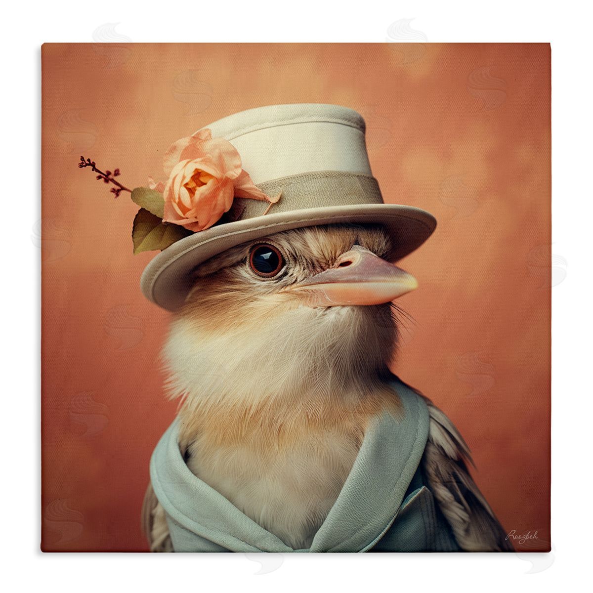 Roozbeh Bird in Vintage Hat Canvas Wall Art