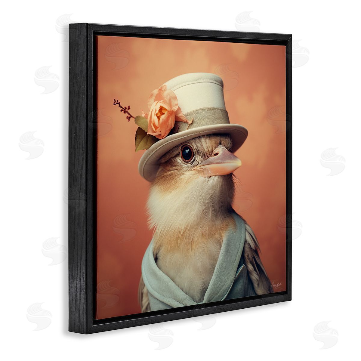 Roozbeh Bird in Vintage Hat Black Floater Frame Canvas Artside_