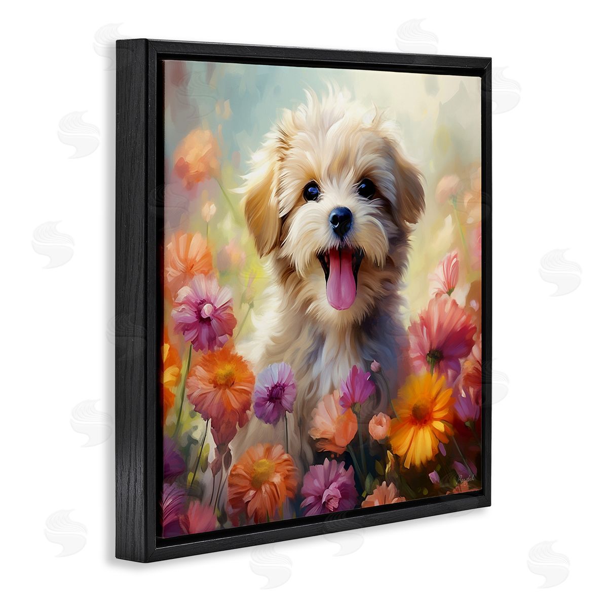Roozbeh Dog in Daisy Meadow Black Floater Frame Canvas Artside_