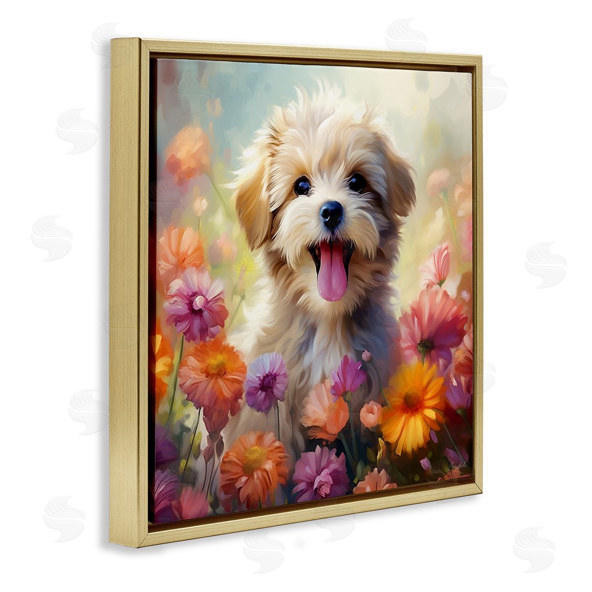 Roozbeh Dog in Daisy Meadow Gold Floater Frame Canvas Artside_