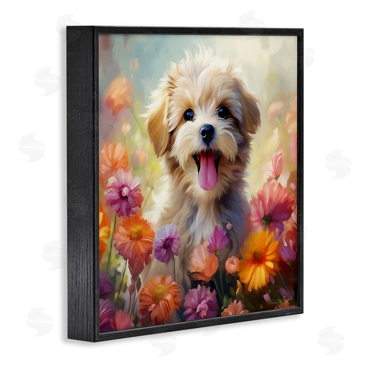 Roozbeh Dog in Daisy Meadow Black Framed Giclee Wall Artside_