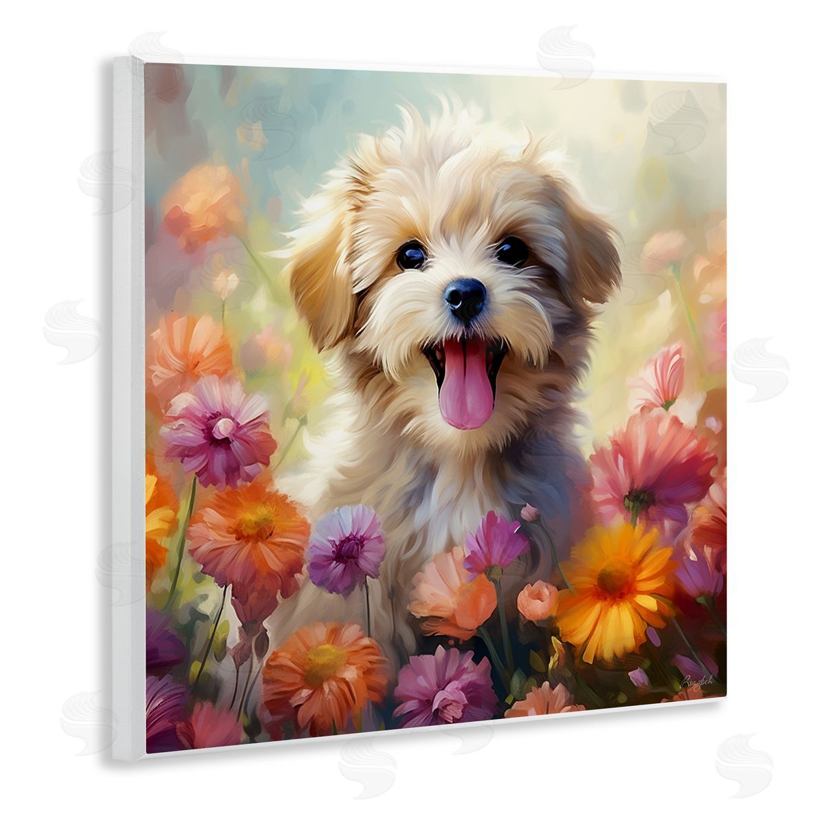 Roozbeh Dog in Daisy Meadow Wall Plaque Artside_