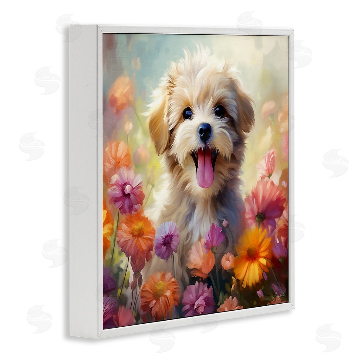 Roozbeh Dog in Daisy Meadow White Framed Giclee Wall Artside_