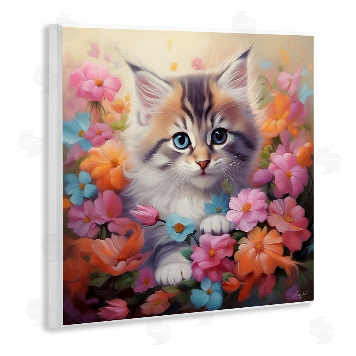 Roozbeh Kitten in Flower Meadow Wall Plaque Artside_