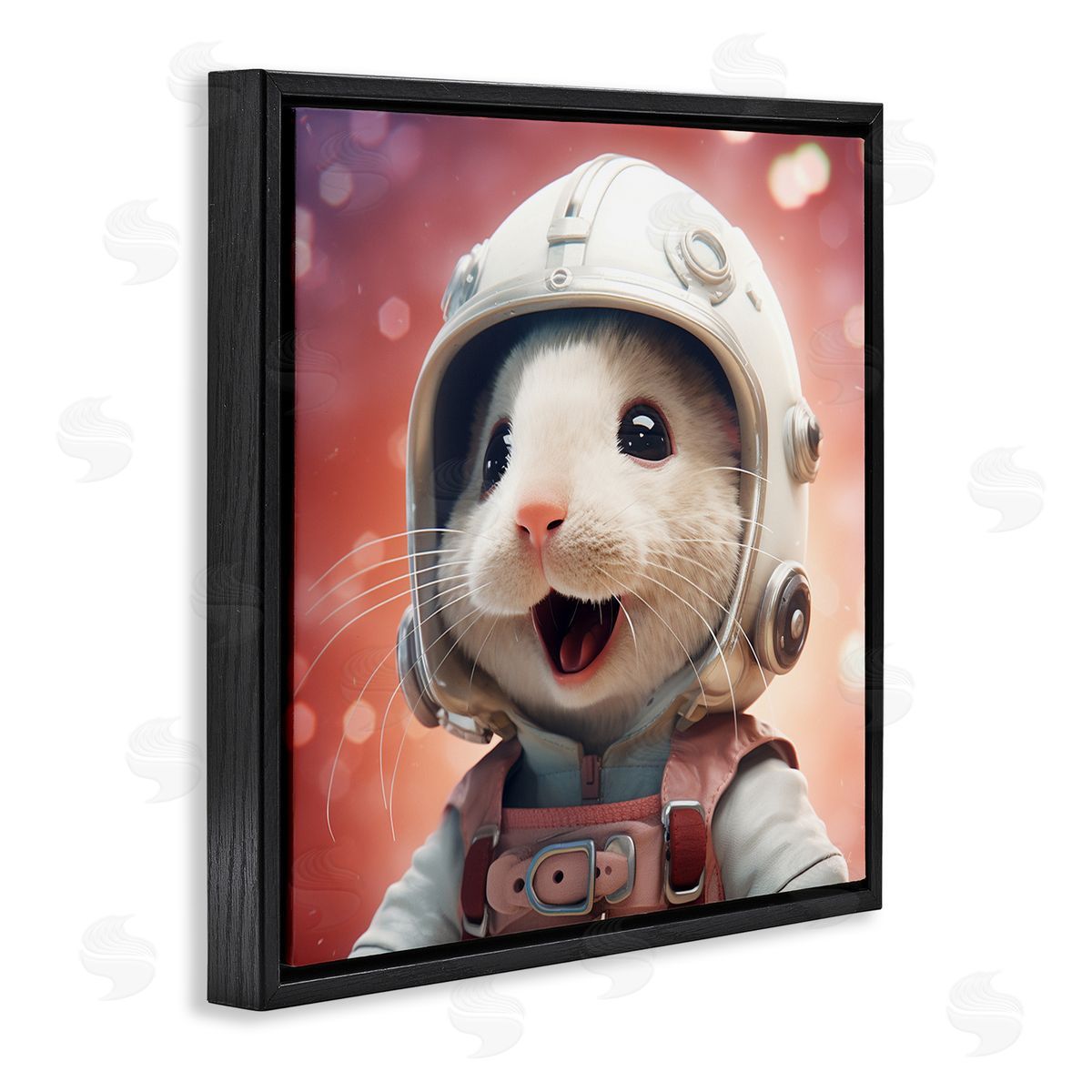 Astronaut Mouse Portrait Black Floating Frame Canvas Wall Art, Home Decor by Roozbeh