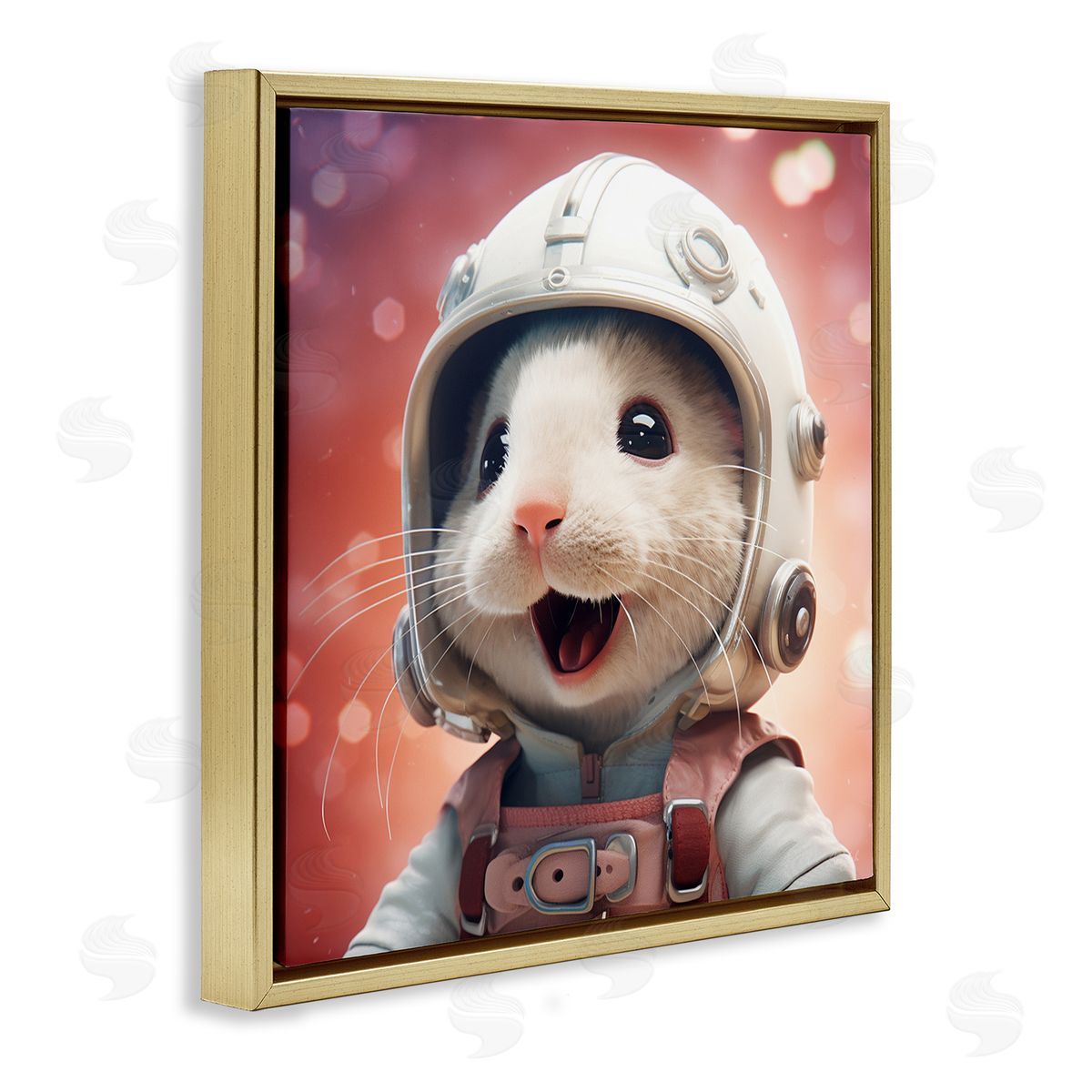 Astronaut Mouse Portrait Gold Floating Frame Canvas Wall Art, Home Decor by Roozbeh