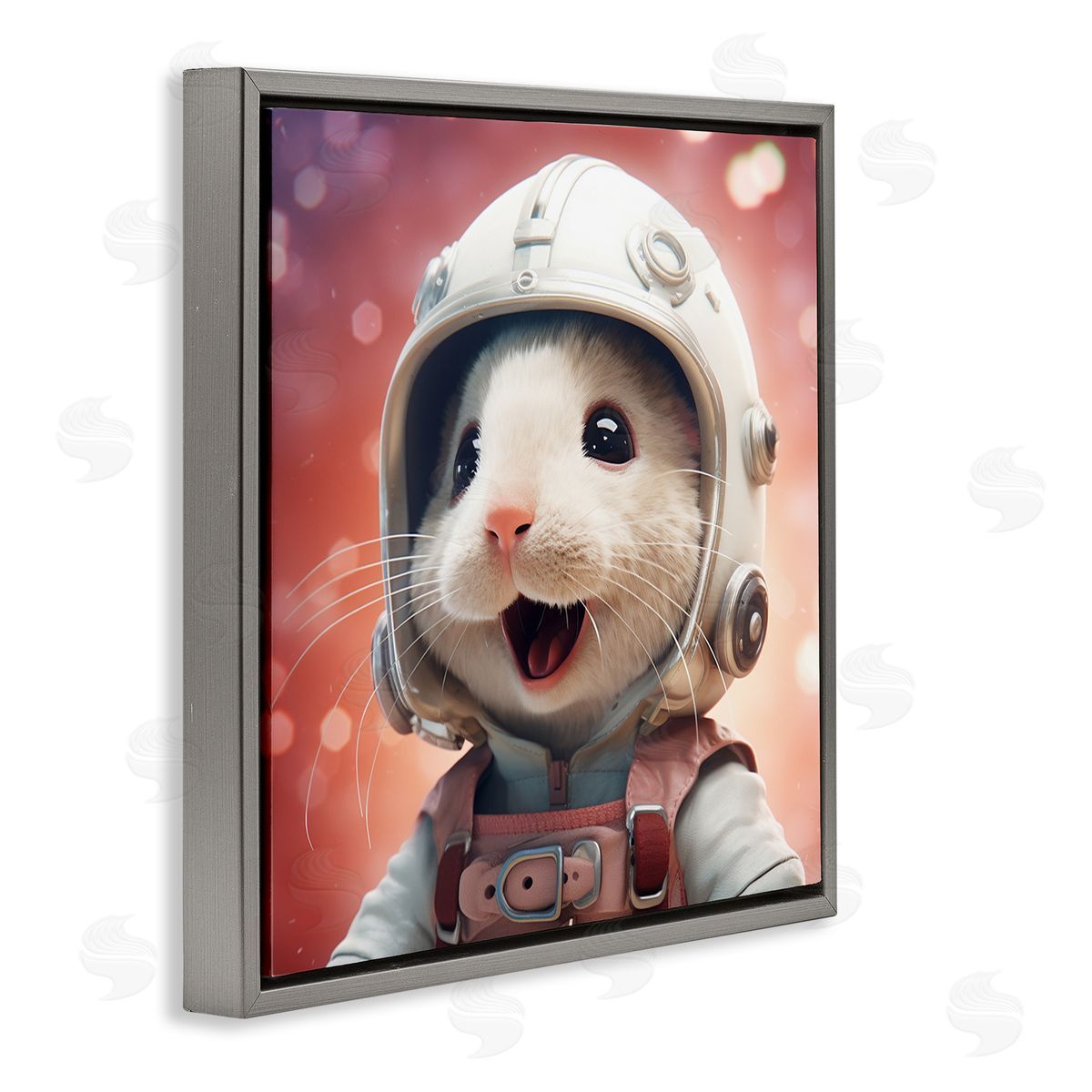 Astronaut Mouse Portrait Grey Floating Frame Canvas Wall Art, Home Decor by Roozbeh