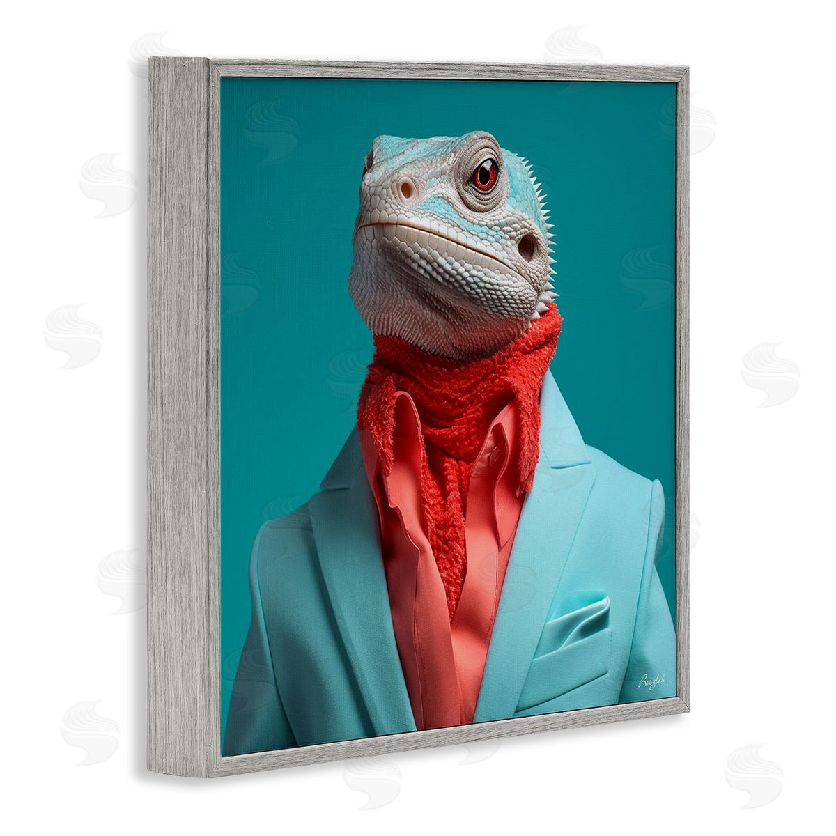 Roozbeh Trendy Iguana Portrait Gray Framed Giclee Wall Artside_