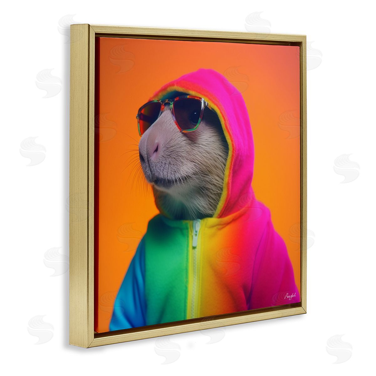 Roozbeh Rainbow Beaver Portrait Gold Floater Frame Canvas Artside_