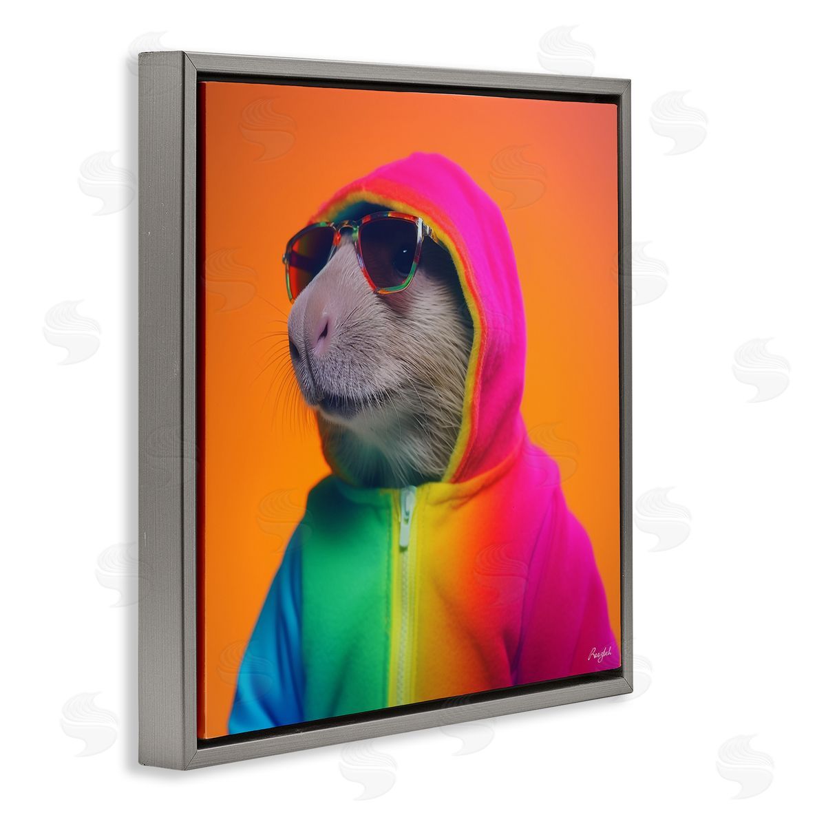 Roozbeh Rainbow Beaver Portrait Gray Floater Frame Canvas Artside_