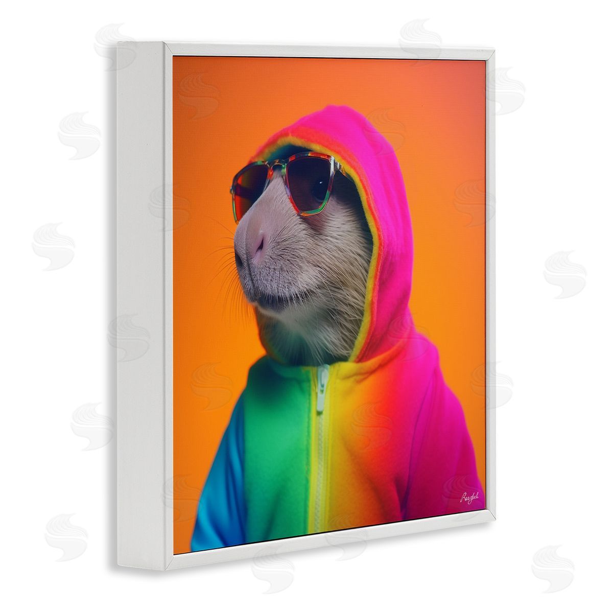 Roozbeh Rainbow Beaver Portrait White Framed Giclee Wall Artside_