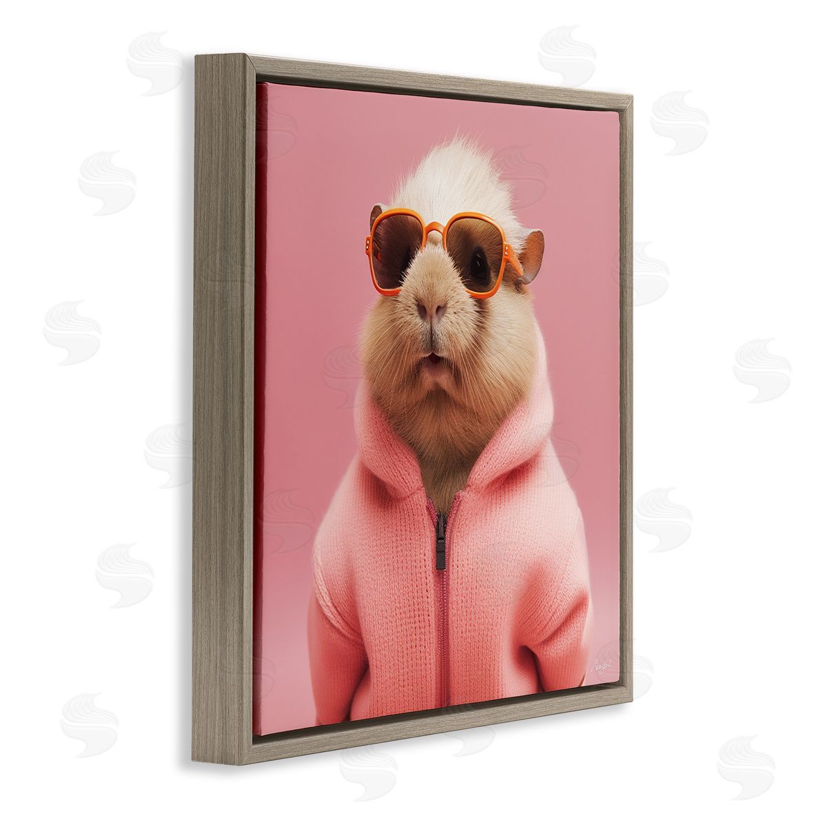 Roozbeh Fashionable Animal in Pink Brown Floater Frame Canvas Artside_
