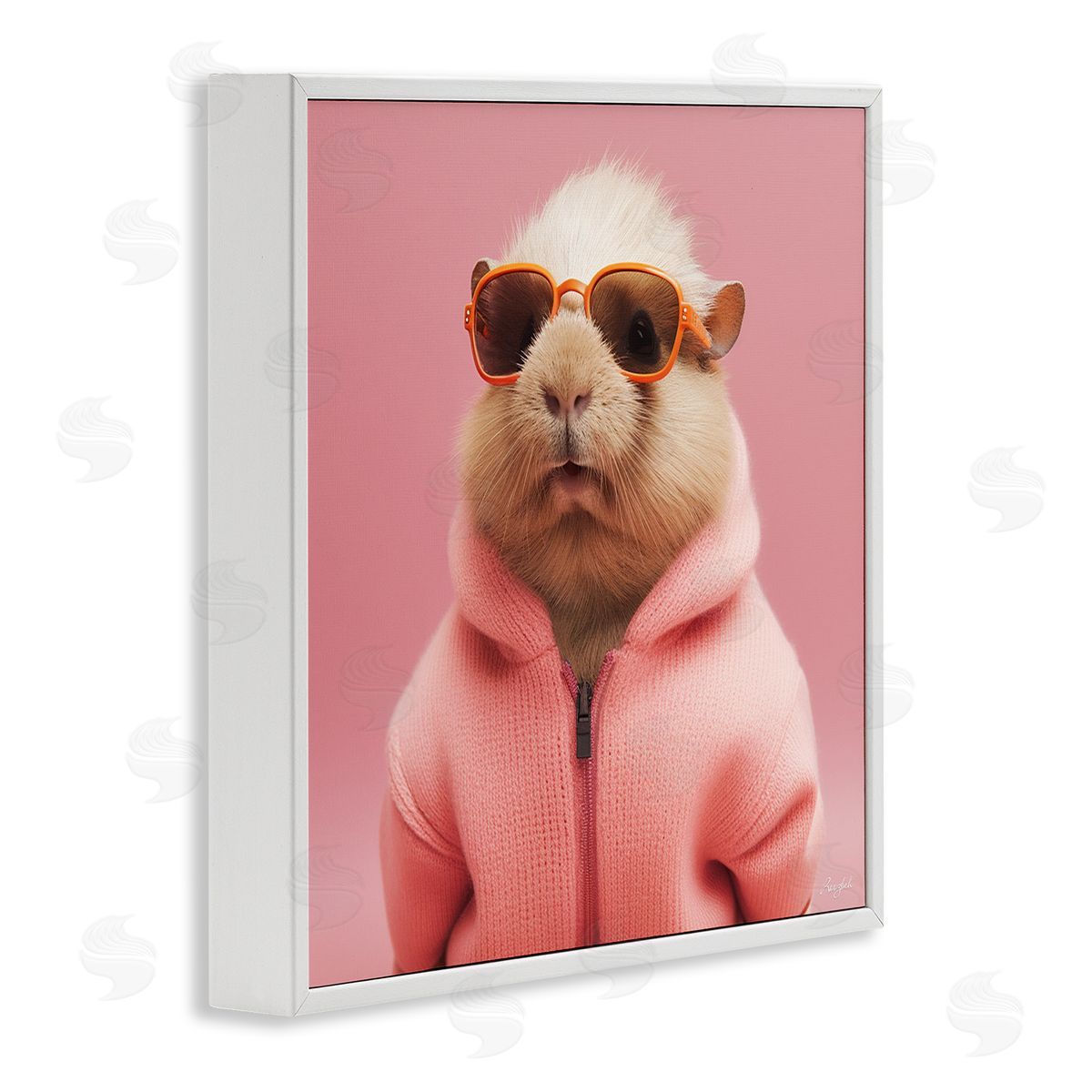Roozbeh Fashionable Animal in Pink White Framed Giclee Wall Artside_