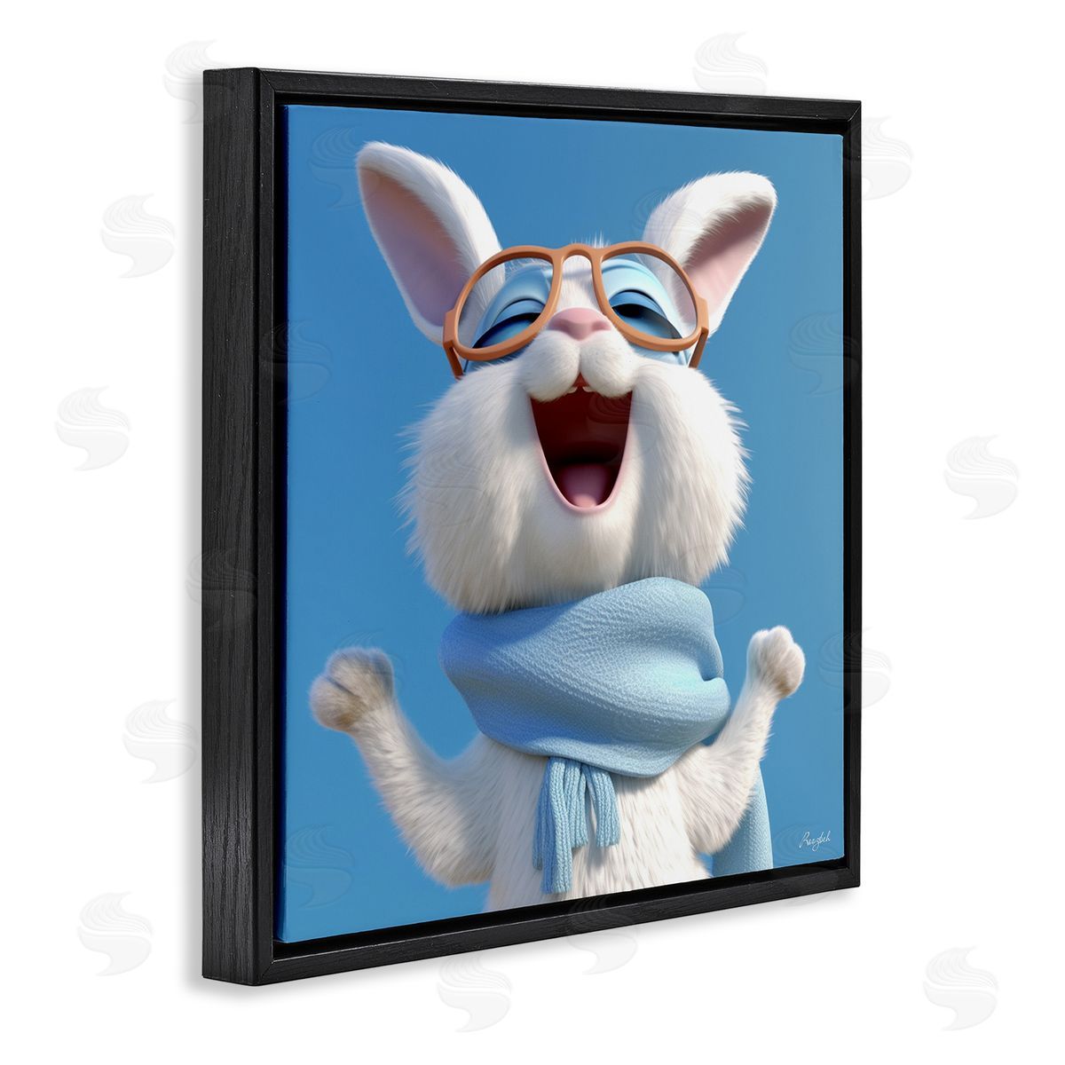 Roozbeh Happy Rabbit in Blue Black Floater Frame Canvas Artside_
