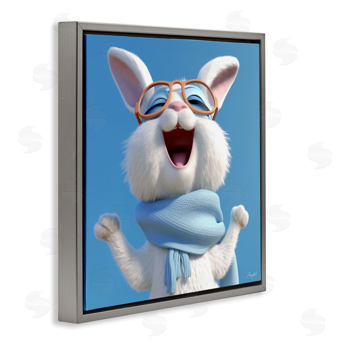 Roozbeh Happy Rabbit in Blue Gray Floater Frame Canvas Artside_