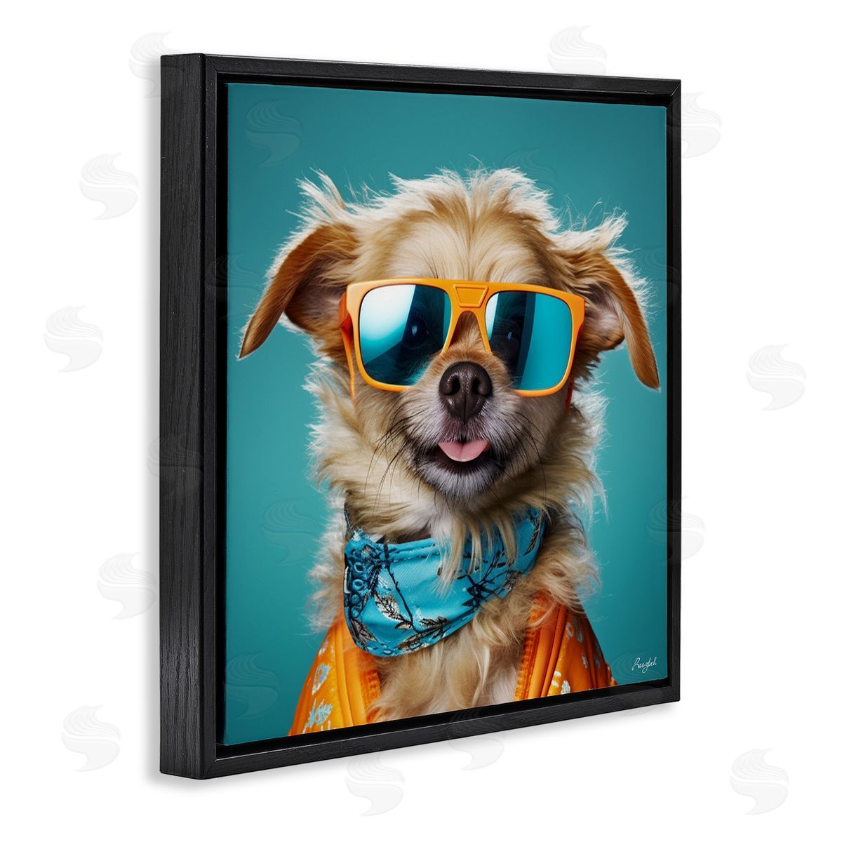 Hipster Dog Portrait Black Floating Frame Canvas Wall Art, Home Decor by Roozbeh