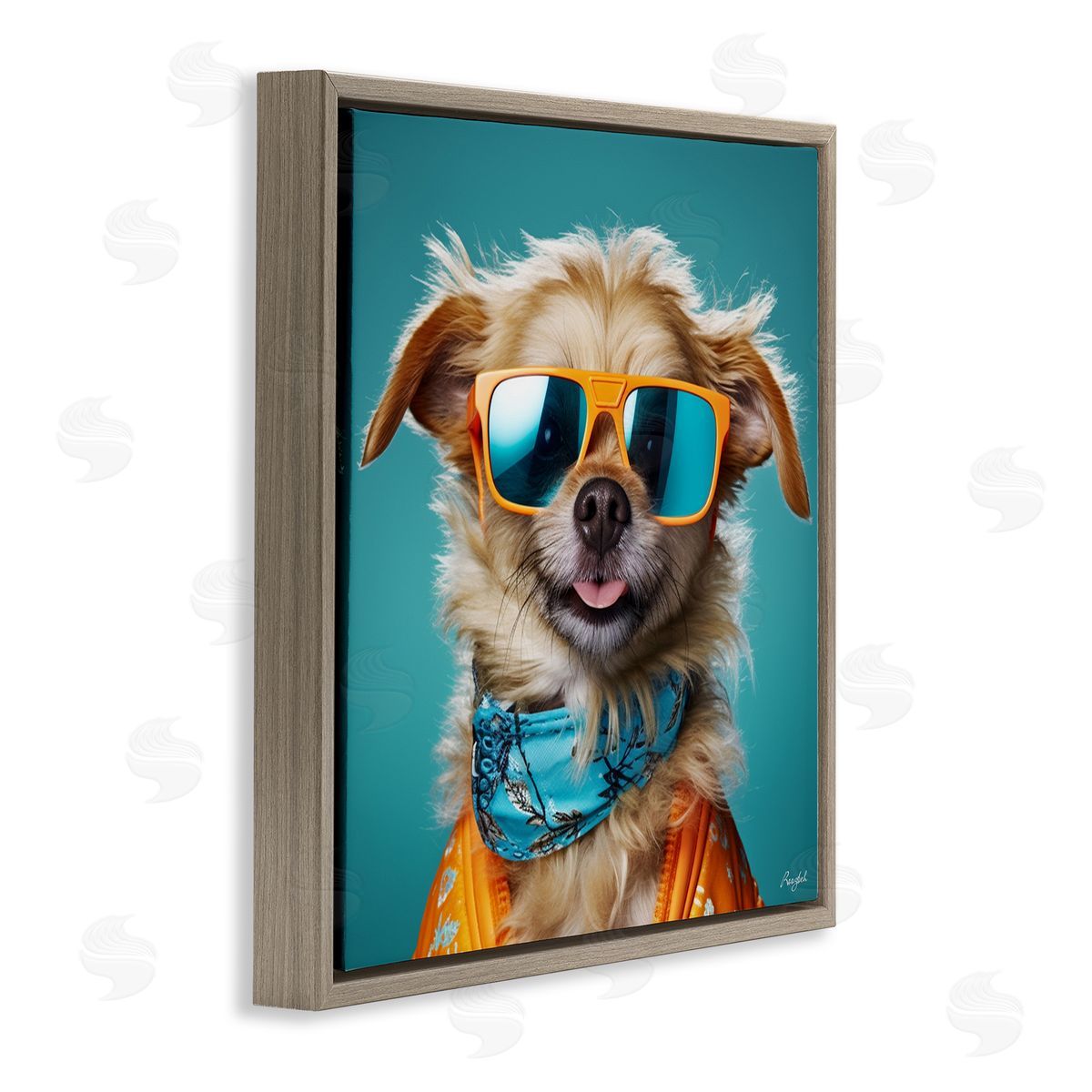 Hipster Dog Portrait Brown Floating Frame Canvas Wall Art, Home Decor by Roozbeh