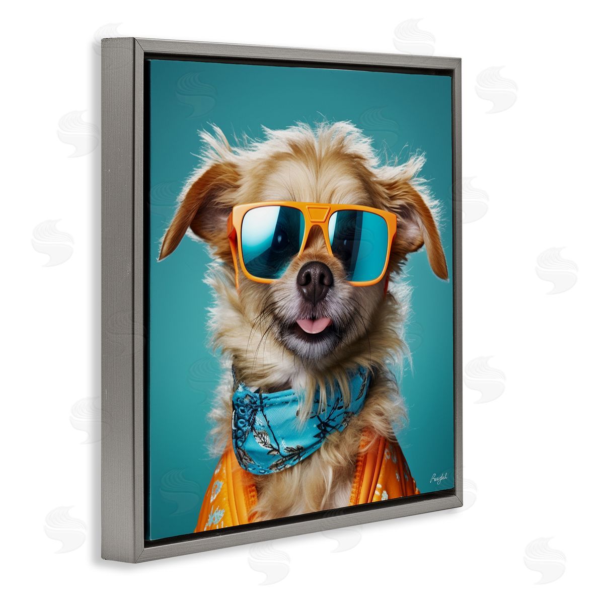 Hipster Dog Portrait Grey Floating Frame Canvas Wall Art, Home Decor by Roozbeh