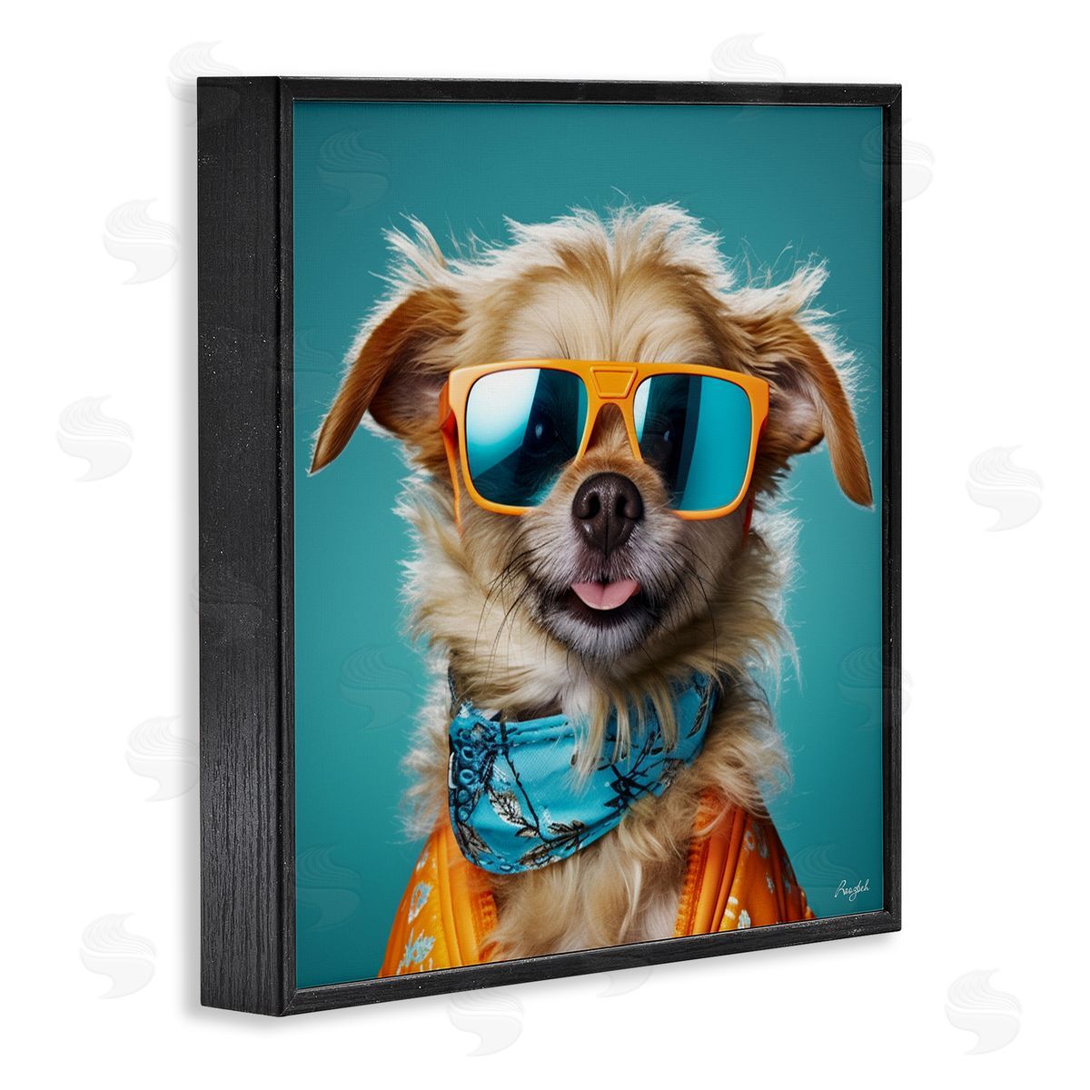 Roozbeh Hipster Dog Portrait Black Framed Giclee Wall Artside_