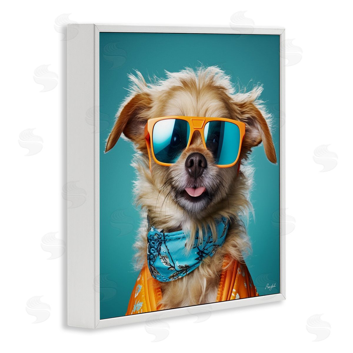 Hipster Dog Portrait White Frame Print Wall Art, Home Decor by Roozbeh