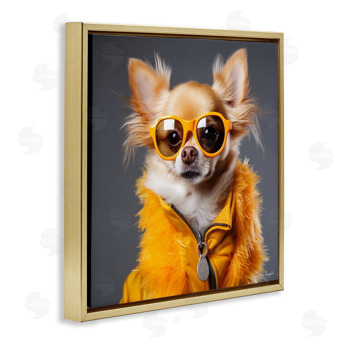 Roozbeh Trendy Chihuahua Portrait Gold Floater Frame Canvas Artside_