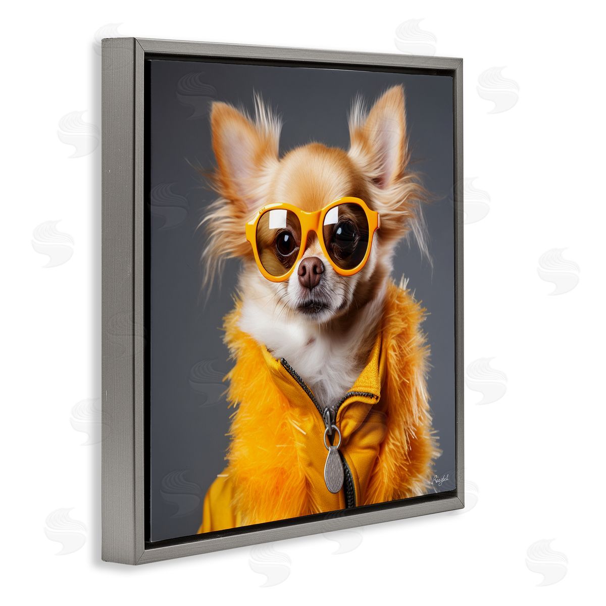 Roozbeh Trendy Chihuahua Portrait Gray Floater Frame Canvas Artside_