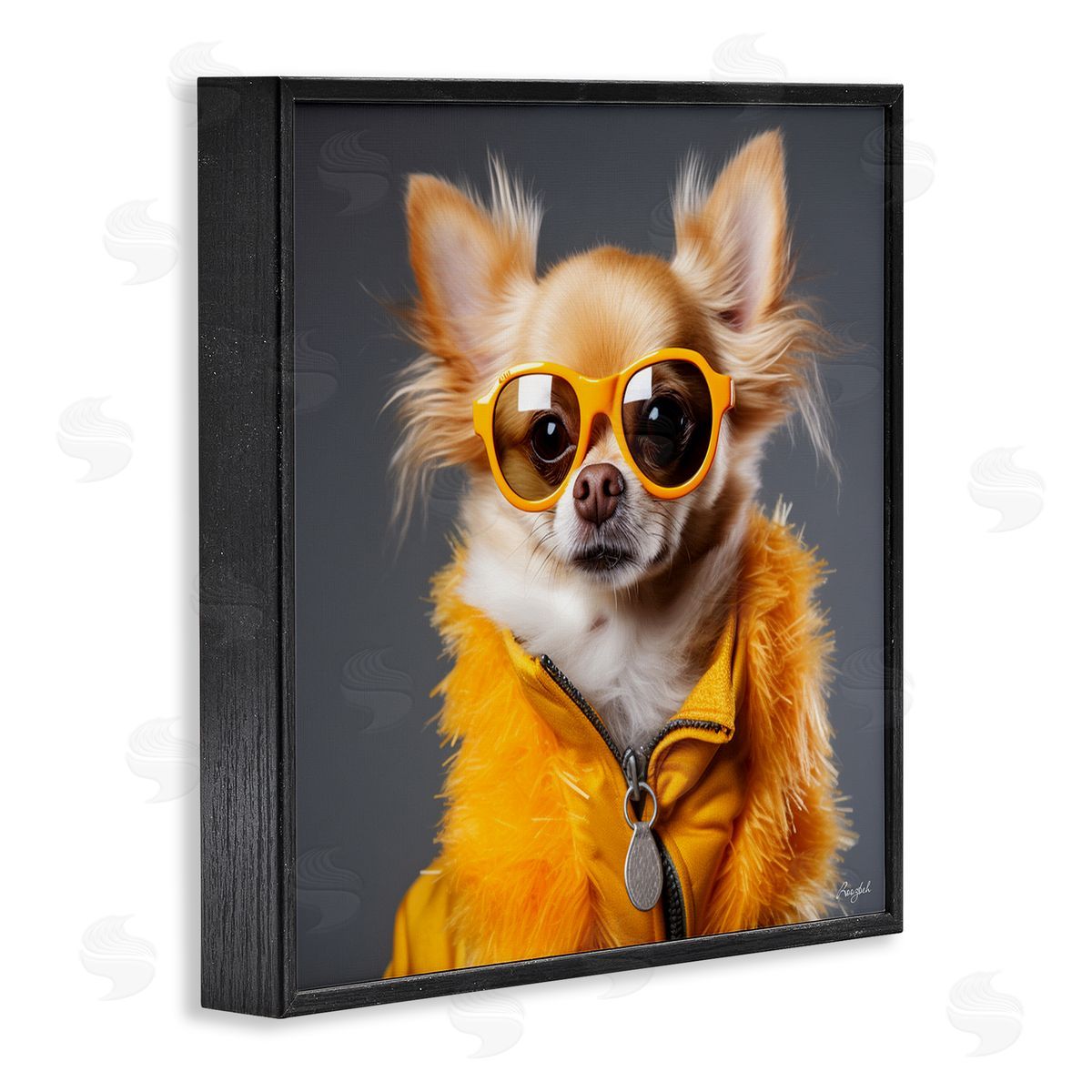 Roozbeh Trendy Chihuahua Portrait Black Framed Giclee Wall Artside_