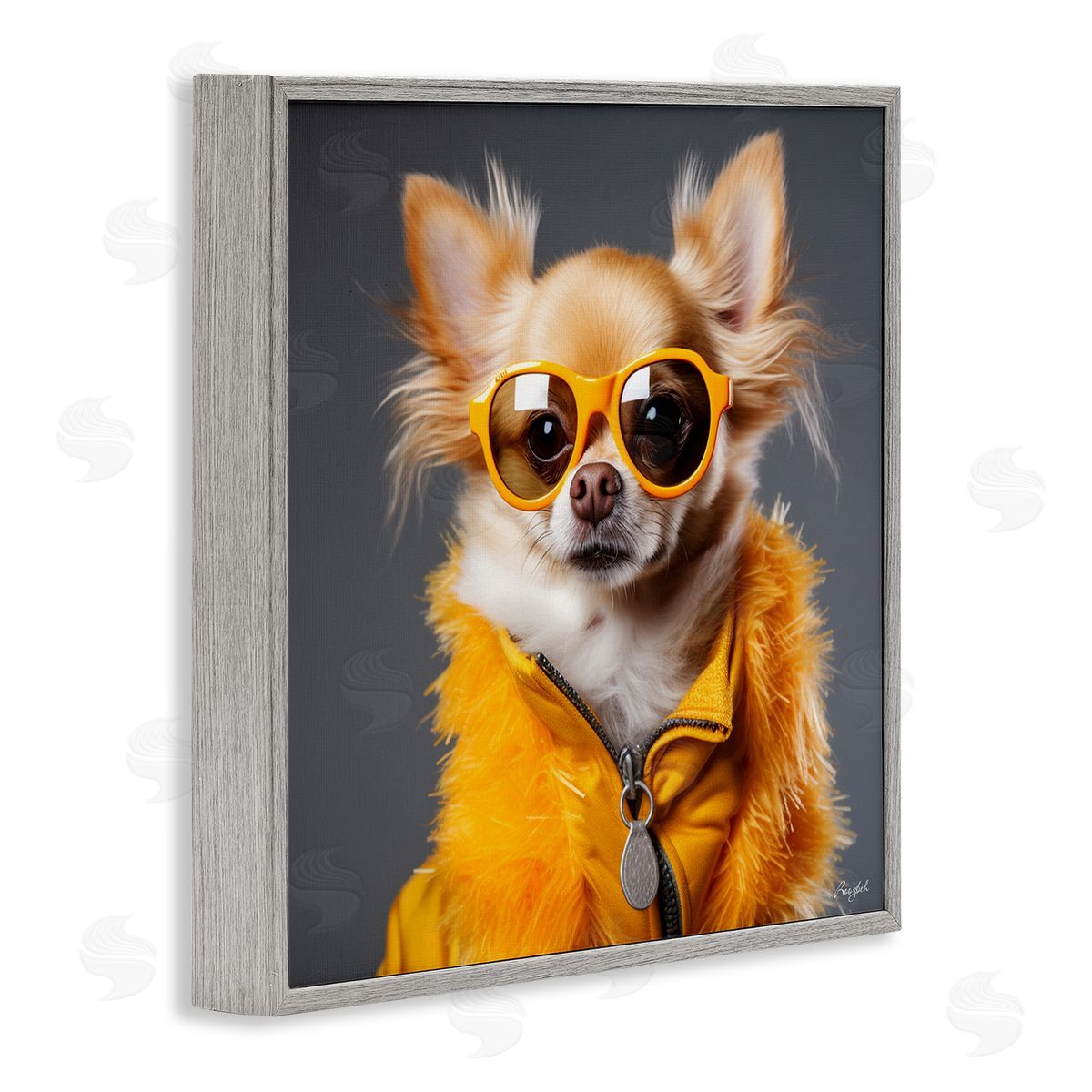 Roozbeh Trendy Chihuahua Portrait Gray Framed Giclee Wall Artside_